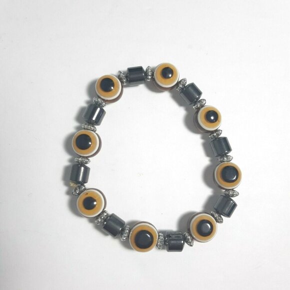 Evil Eye Bead Brown Amber Good Luck Stretch Bracelet Fashion Jewelry - Picture 3 of 3